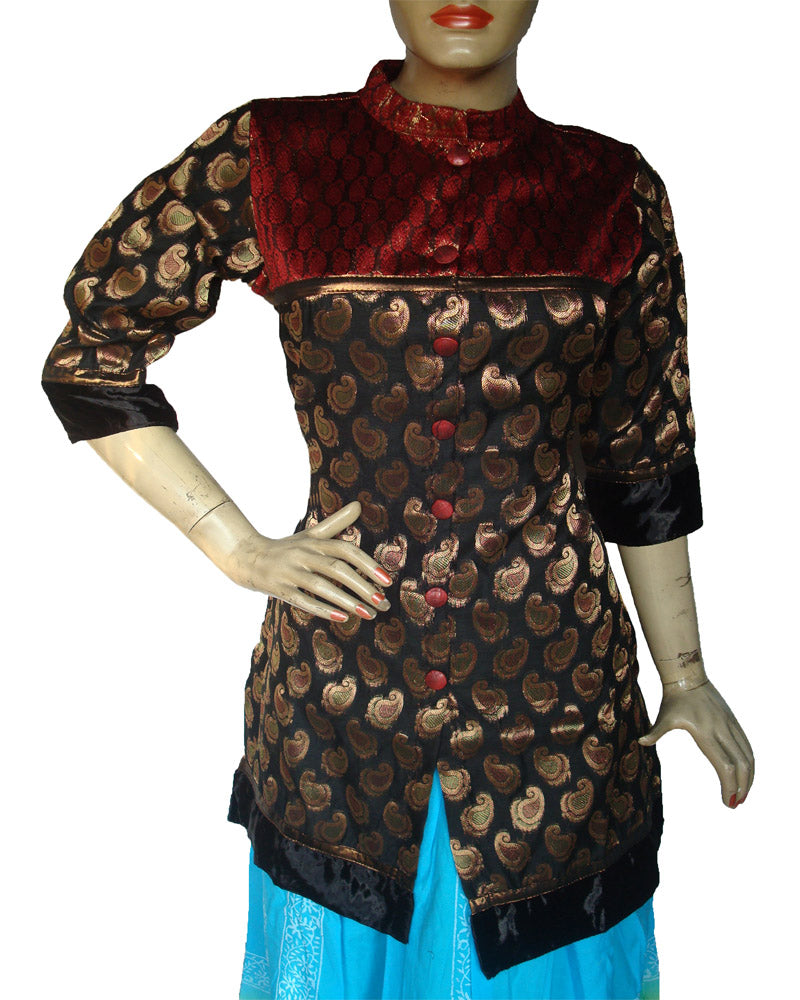 Get Maroon Gold Printed Flared Kurti With Mid Cut And Sharara Paired With  Dupatta at ₹ 2599 | LBB Shop